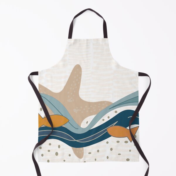 Item preview, Abstract, vintage yet modern seascape - ocean waves and fish. Caroline Laursen Original designed and sold by Caroline Laursen.