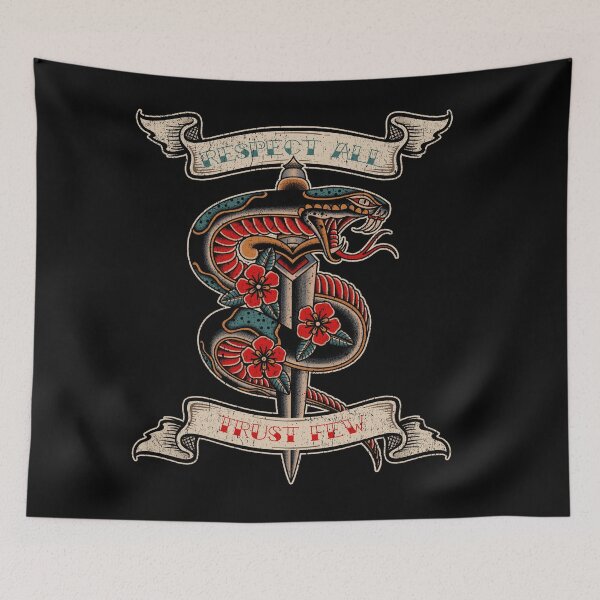 Item preview, Respect All Trust Few, Old School, Snake, Serpent and Rose Tattoo Design designed and sold by Proverbial Wisdom Design.