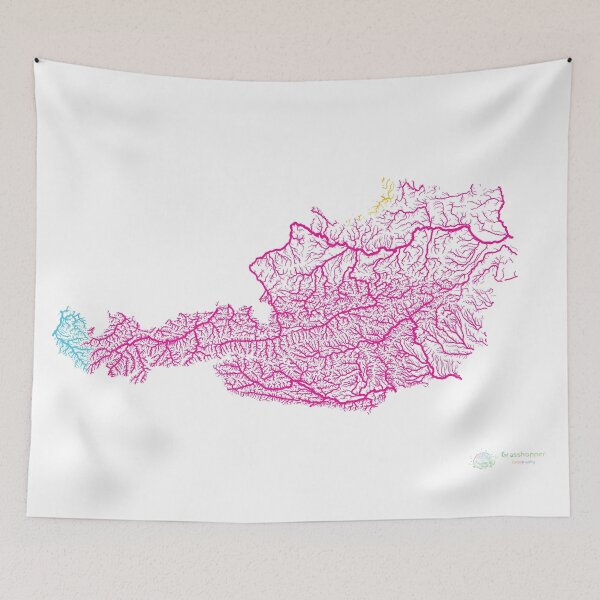Item preview, Austria River Basin Map in Rainbow Colours with White Background designed and sold by GrasshopperGeo.