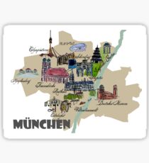 München Karte Übersicht mit den Highlights Frauenkirche, Oktoberfest & Co. Sticker