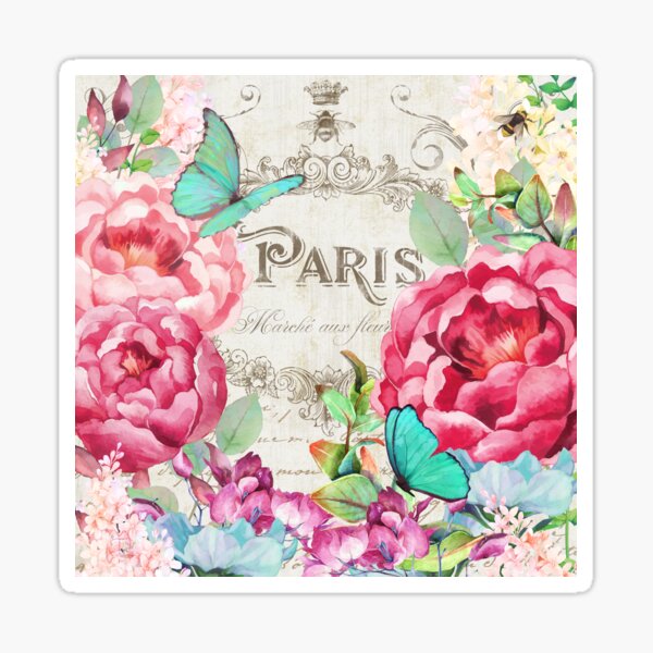 Aperçu de l'œuvre Marché aux Fleurs de Paris II roses, fleurs, papillons floraux créée et vendue par Glimmersmith.