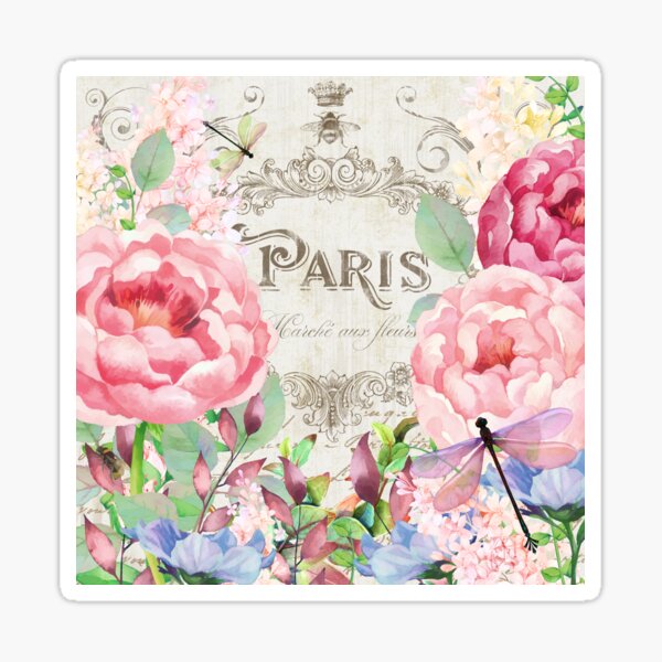 Aperçu de l'œuvre Marché aux Fleurs de Paris I roses, fleurs, libellules florales créée et vendue par Glimmersmith.