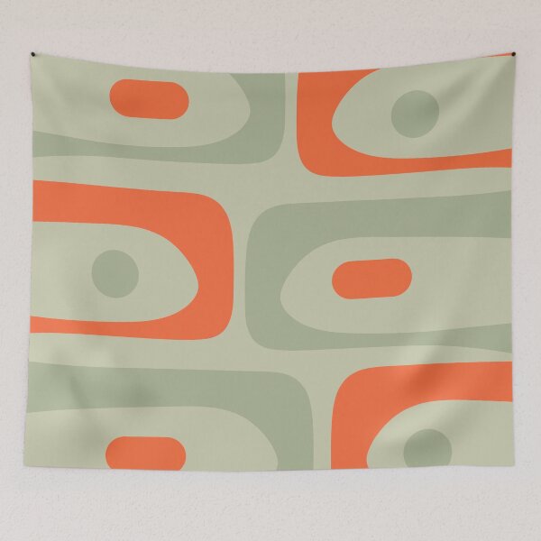 Item preview, Mid Century Modern Piquet Abstract Pattern in Sage Green and Orange designed and sold by kierkegaard.