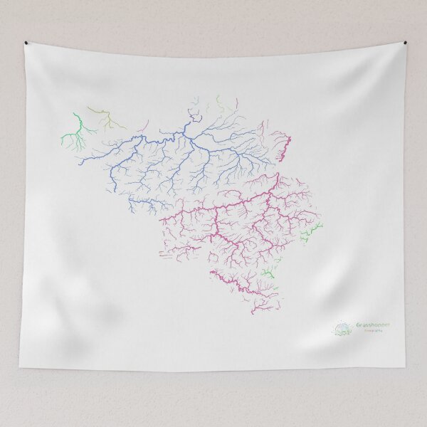 Item preview, Belgium River Basin Map in Rainbow Colours with White Background designed and sold by GrasshopperGeo.