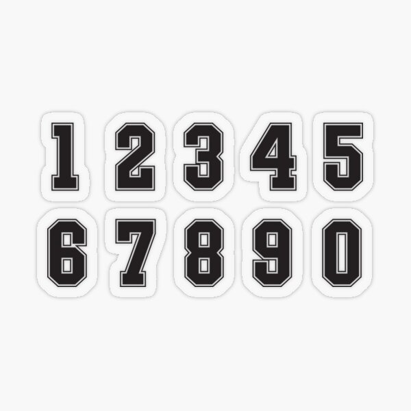 Athletic Font Jersey Numbers 1-0 With Outline | Sticker