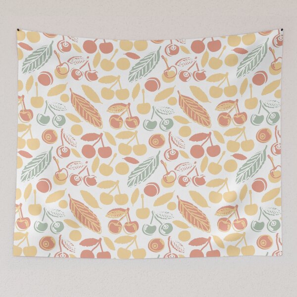 Item preview, Cute summer childish seamless pattern of cherries. Vector outline doodle cartoon hand drawn design of red yellow green berries illustration on white background designed and sold by essskina.