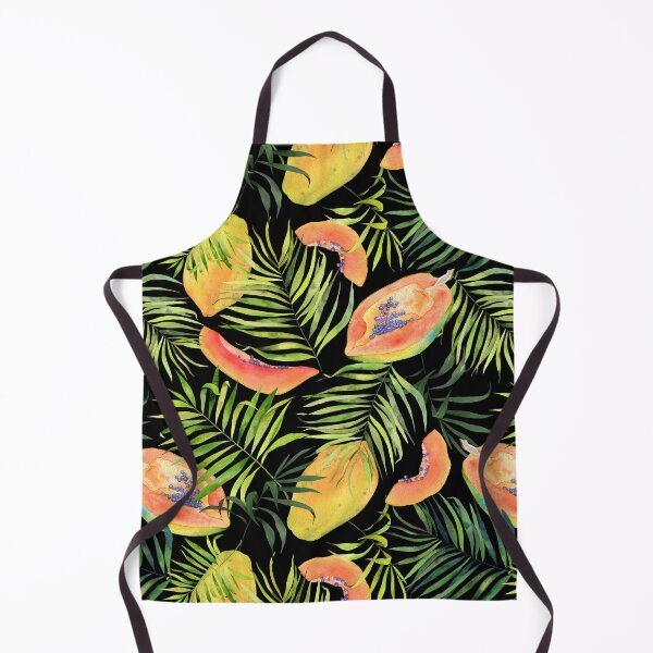 Item preview, Tropical fruits, papaya and palm leaves. Watercolor pattern on black designed and sold by AnjeseAnna.