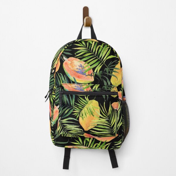 Item preview, Tropical fruits, papaya and palm leaves. Watercolor pattern on black designed and sold by AnjeseAnna.