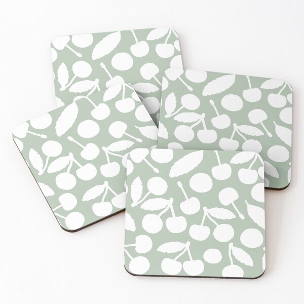 Item preview, Green summer seamless pattern. Vector cute cartoon isolated hand drawn white silhouette cherry designed and sold by essskina.