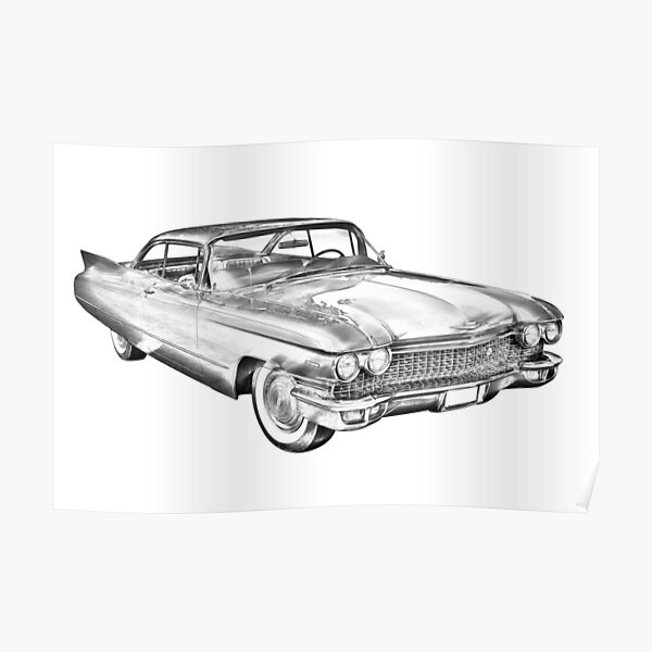 &ldquo;1960 Cadillac Luxury Car Illustration&rdquo; Poster by KWJphotoart | Redbubble