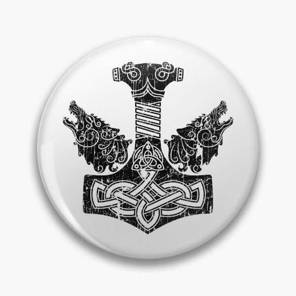 Item preview, Thors Hammer Mjolnir Viking Norse Wolf Knotwork Black Distressed designed and sold by BluePagan.