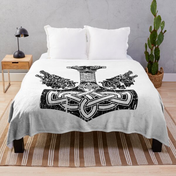 Item preview, Thors Hammer Mjolnir Viking Norse Wolf Knotwork Black Distressed designed and sold by BluePagan.