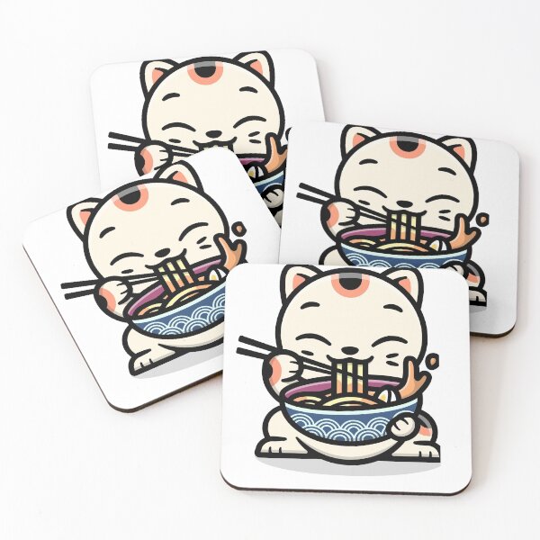 Item preview, Cute Lucky Cat Eating bowl Ramen designed and sold by roocky.