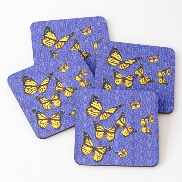Item preview, YELLOW MONARCHS  ON ABSTRACT BLUE PATTERN ART designed and sold by sharlesart.