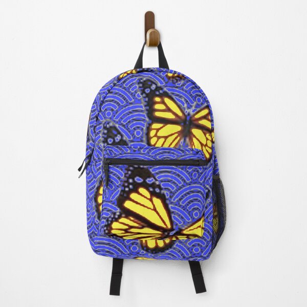 Item preview, YELLOW MONARCHS ON ABSTRACT BLUE PATTERN ART designed and sold by sharlesart.