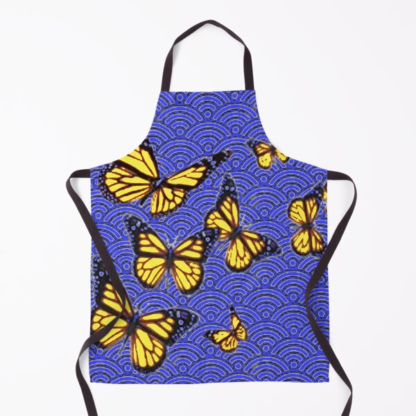 Item preview, YELLOW MONARCHS ON ABSTRACT BLUE PATTERN ART designed and sold by sharlesart.