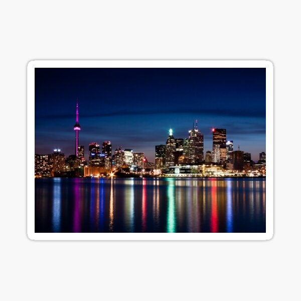 Toronto Skyline At Night From Polson St No 2 Sticker