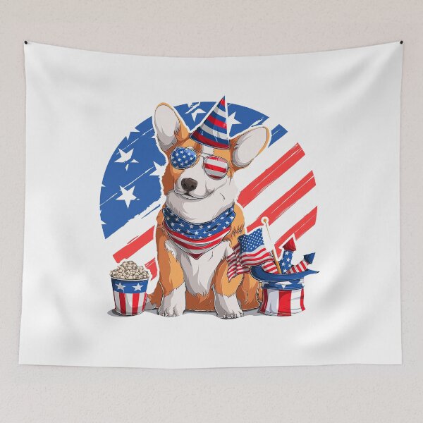 Item preview, Cute Welsh corgi fluffy Pembroke dog, Fourth of July With Dog, Corgi, 4th of july designed and sold by graphic-genie.