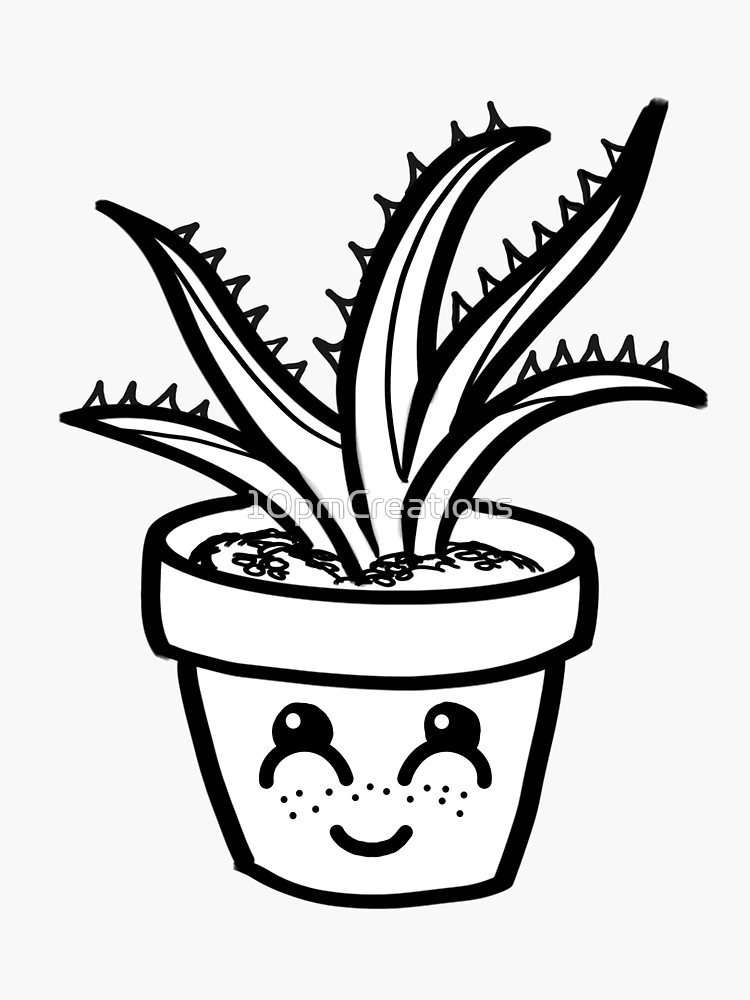 Premium Vector | A black and white drawing of a aloe vera plant.