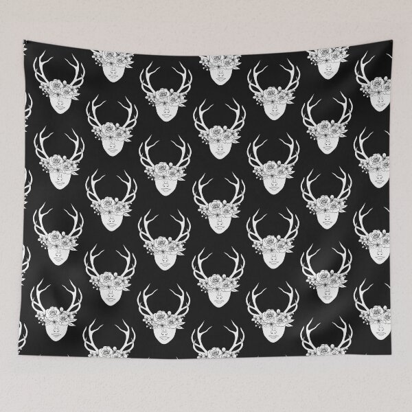 Item preview, Black and White Deer Head, Plant Lover, Linework, Colouring Book designed and sold by 10pmCreations.