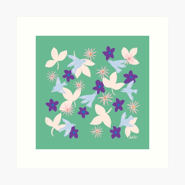 Minimal Birds and Flowers Art Print