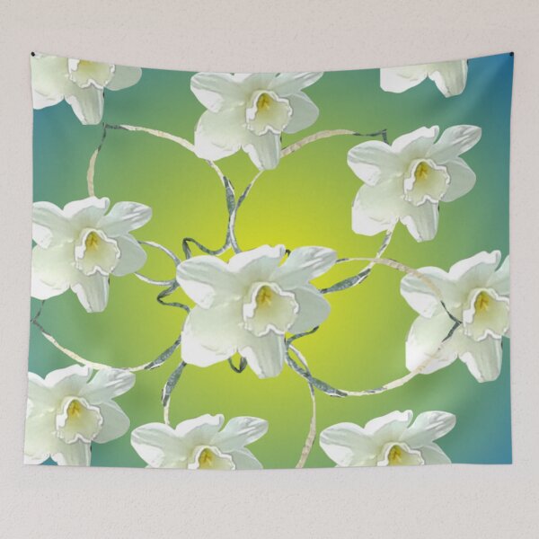 Item preview, Floral- White Daffodils on Green and Blue designed and sold by MulesParty.