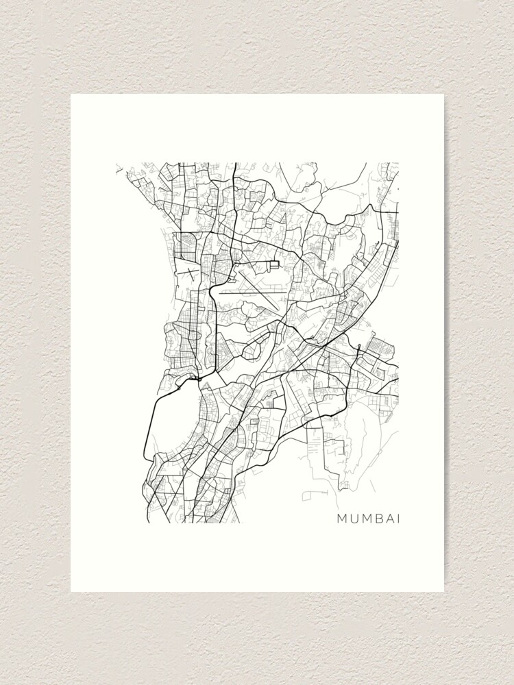 "Mumbai Map, India Black and White" Art Print by MainStreetMaps