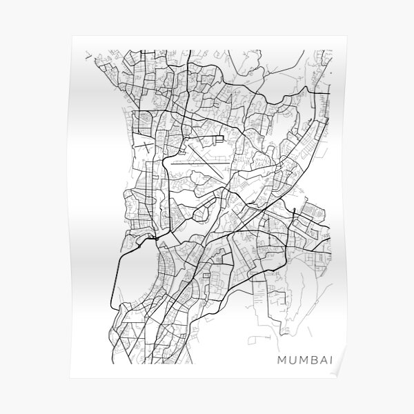 "Mumbai Map, India Black and White" Poster by MainStreetMaps Redbubble