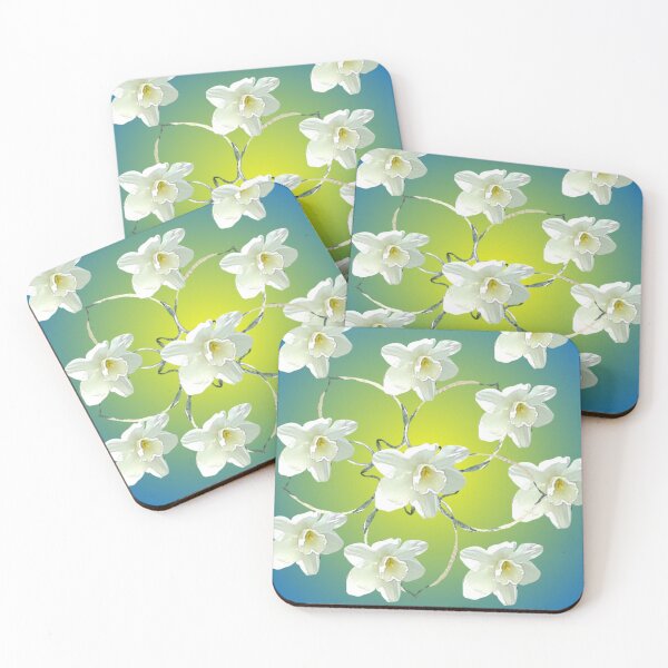 Item preview, Floral- White Daffodils on Green and Blue designed and sold by MulesParty.