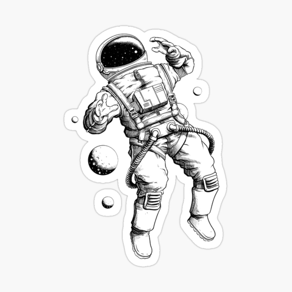 Soaring Spaceman in space. Astronaut in the solar system. Engraved hand  drawn Old sketch in vintage style Stock Vector Image & Art - Alamy