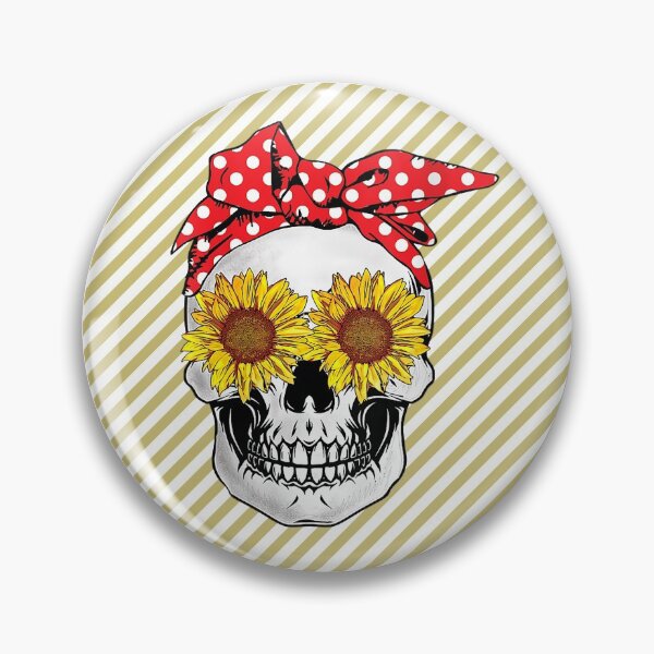 Item preview, Sunflower Eyes Mom Skull With Red Head Scarf - Gold Stripe Background designed and sold by Trinket-Trickster.