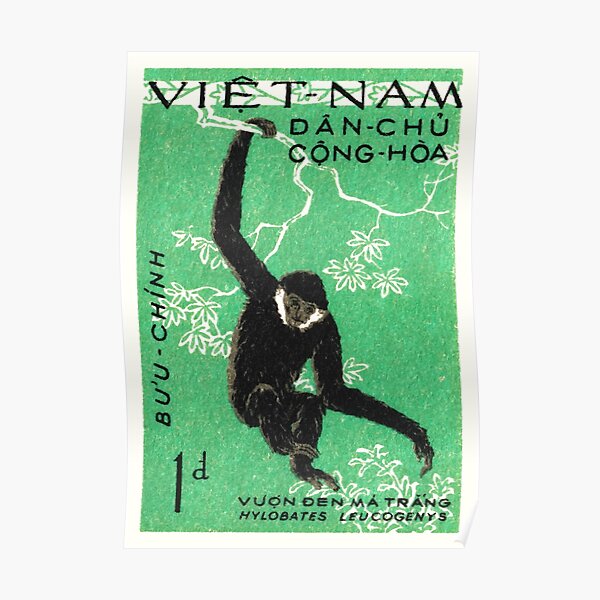 1961 Vietnam Gibbon Postage Stamp Poster