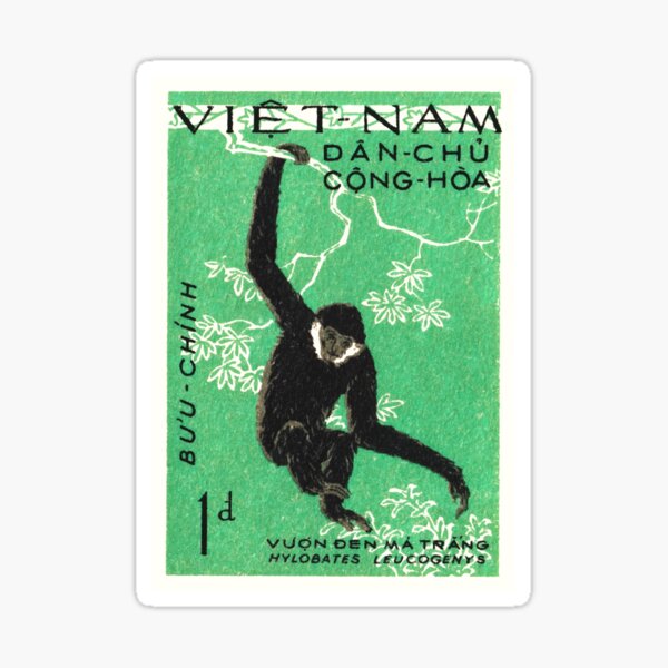 1961 Vietnam Gibbon Postage Stamp Sticker