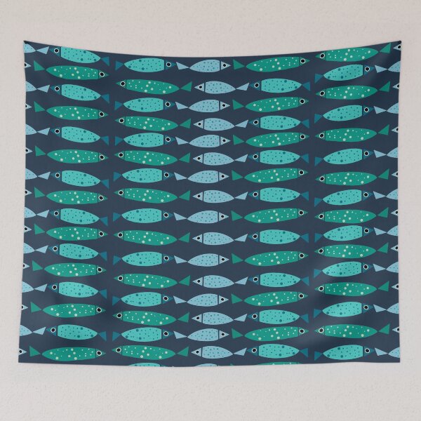 Item preview,  Cute Swimming Fish Pattern Teal and Navy designed and sold by Playful Pixel Designs.