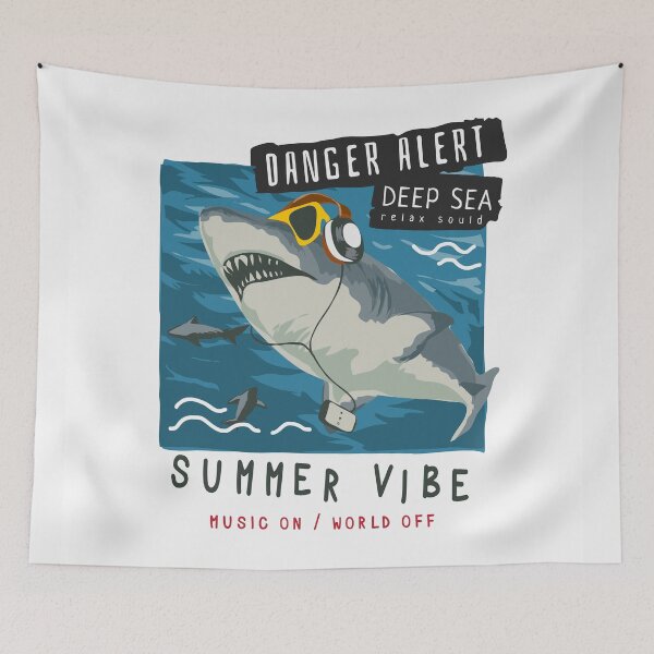 Item preview, Danger Alert Slogan with Cartoon Shark Headphone Sunglasses Illustration designed and sold by Peekonet.
