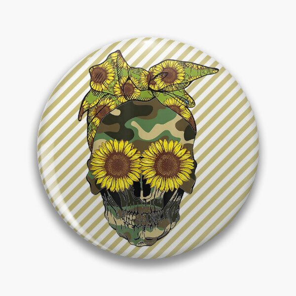 Item preview, Sunflower Eyes Mom Camo Skull With Sunflower Head Scarf - Gold Stripe Background designed and sold by Trinket-Trickster.