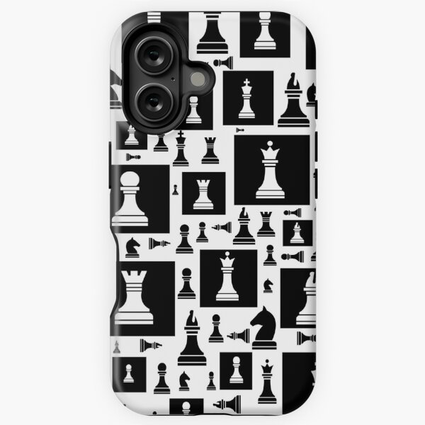 Vista previa del artículo con la obra «Patrón de piezas de ajedrez - Blanco y negro», diseñado y vendido por k9printart.