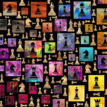 Artwork thumbnail, Chess Pieces Pattern - Paint and Gold by k9printart