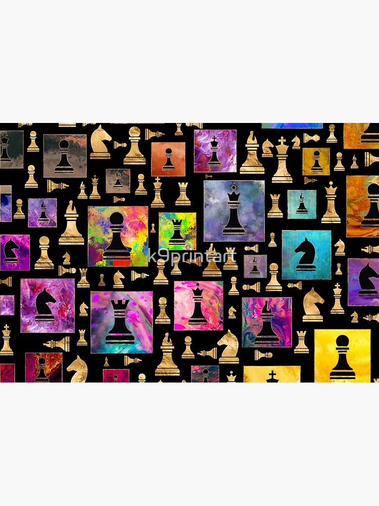 Thumbnail 2 of 2, Jigsaw Puzzle, Chess Pieces Pattern - Paint and Gold designed and sold by k9printart.