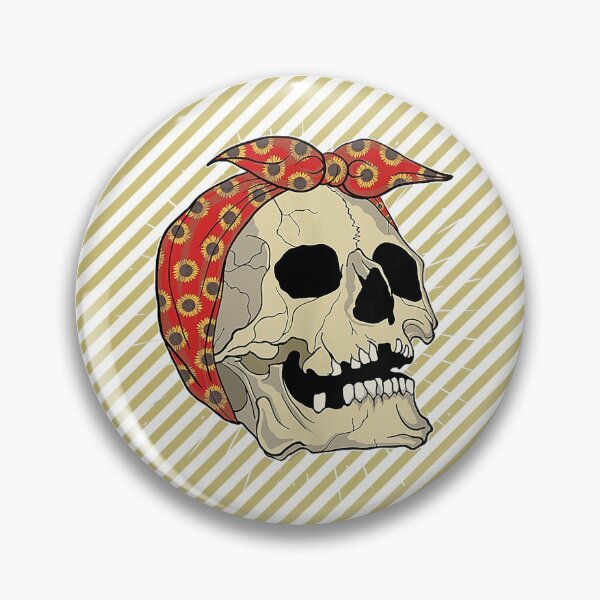 Item preview, Mom Skull With Red Sunflower Head Scarf - Gold Stripe Background designed and sold by Trinket-Trickster.