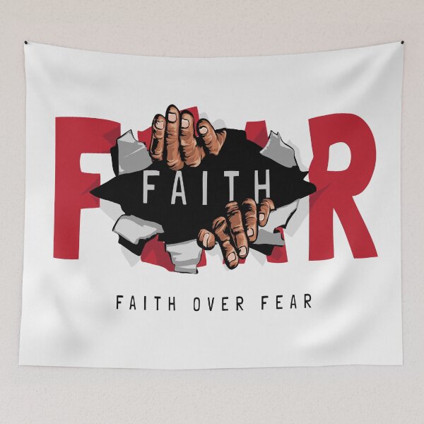 Item preview, Faith Fear Slogan with Hand Ripping Through Fear Paper Illustration designed and sold by Peekonet.