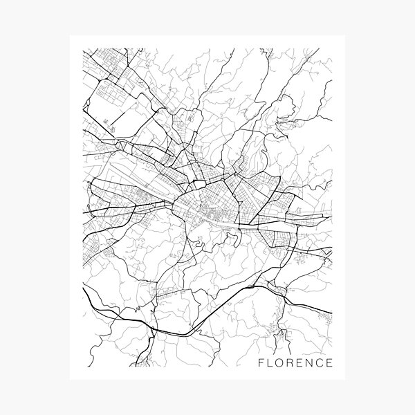 Item preview, Florence Map, Italy - Black and White designed and sold by MainStreetMaps.