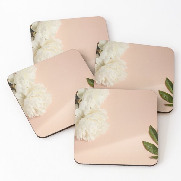 Item preview, Flat lay with white peonies flowers and green leaves on pastel pink color background, Valentine`s day designed and sold by dariazu.