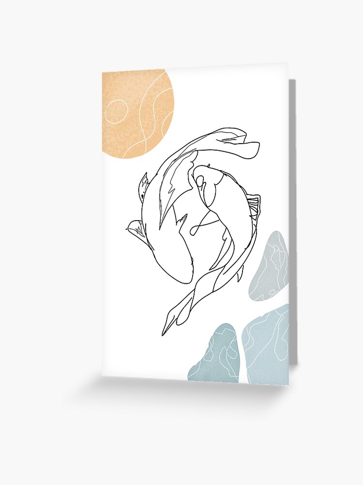 Koi Fish. River Stones. Minimalist Japanese Art. Yin Yang Koi Fish. Line art.  Watercolor Koi Fish. Greeting Card for Sale by OneLineArt