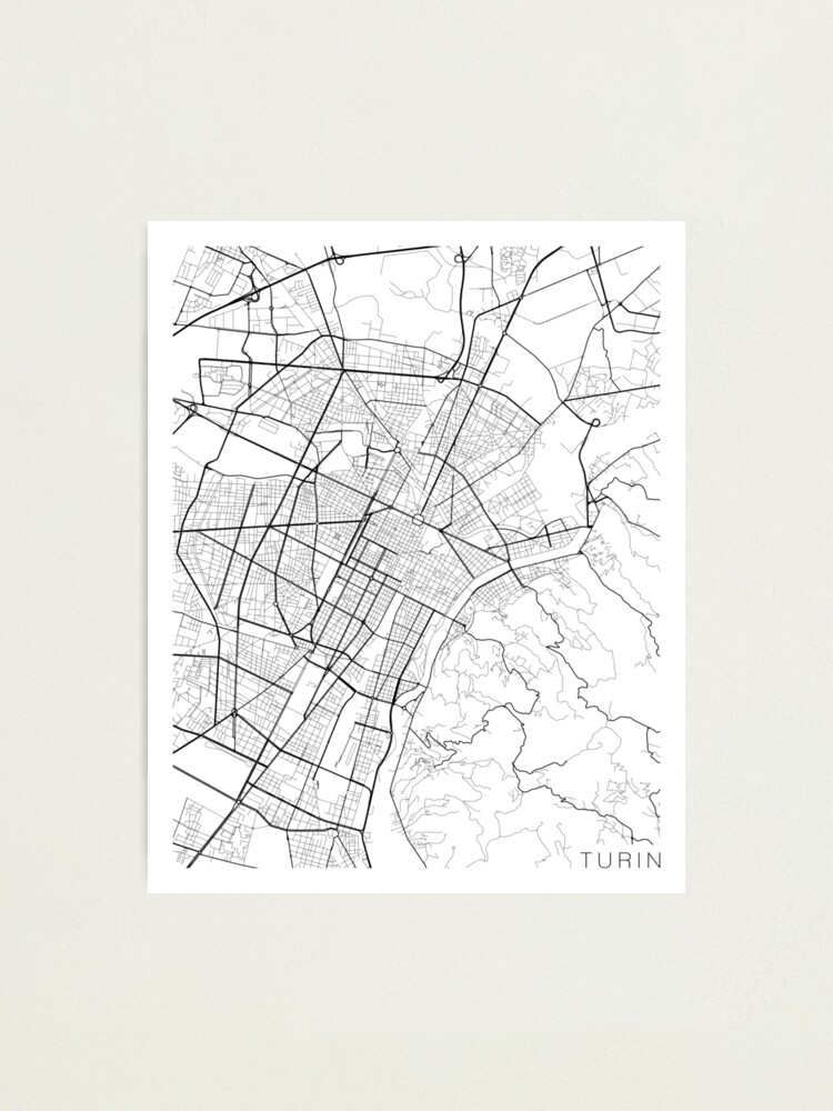 Turin Map Italy Black And White Photographic Print