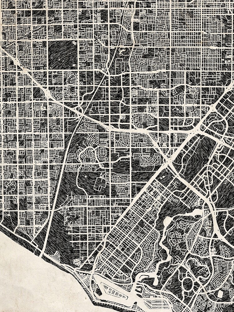 Thumbnail 3 von 3, Tuch, Costa Mesa map California ink lines designt und verkauft von InkMaps.