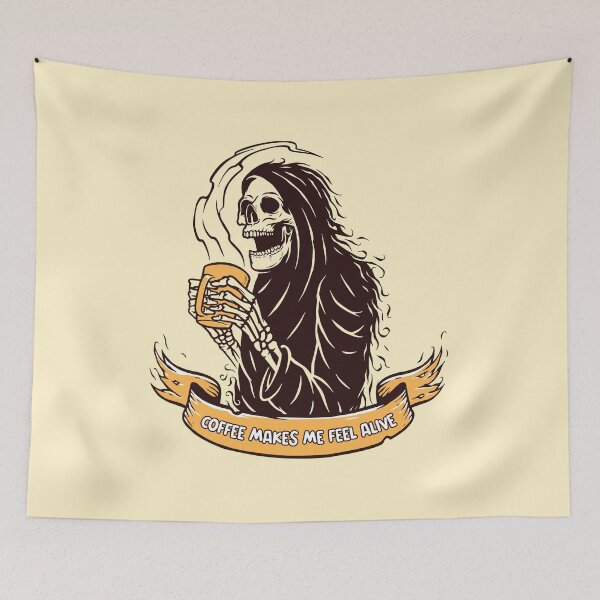 Item preview, Coffee makes me feel alive - Funny coffee skull skeleton  designed and sold by NastySquad.