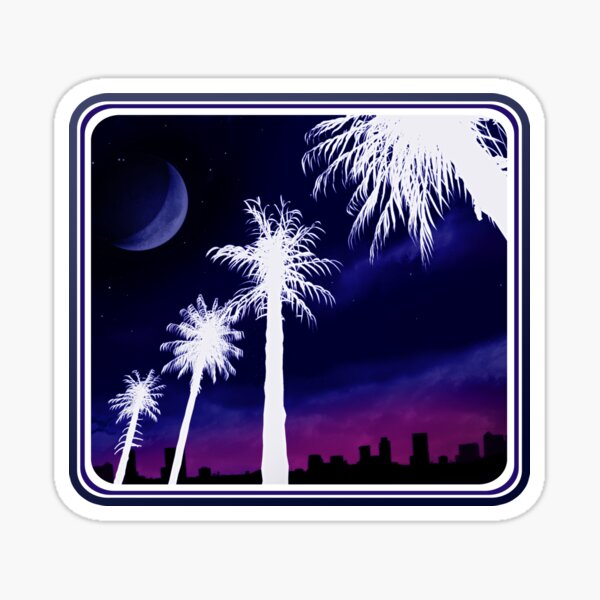Palm trees retro moonlight illustration Sticker