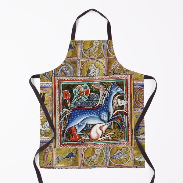 Item preview, MEDIEVAL BESTIARY THREE HORSES, FANTASTIC ANIMALS IN GOLD RED BLUE COLORS designed and sold by BulganLumini.