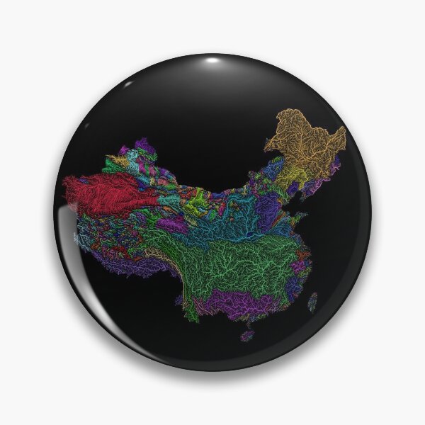 Item preview, China and Taiwan River Basin Map in Rainbow Colours with Black Background designed and sold by GrasshopperGeo.